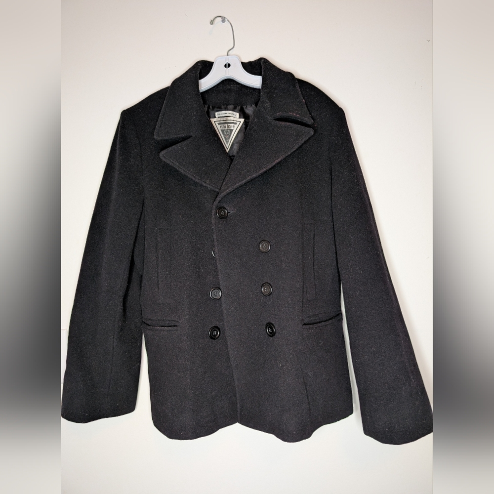 Vintage Marvin Richards Black Wool Peacoat Women’s Size 14 Double Breasted Jacke - Picture 2 of 8